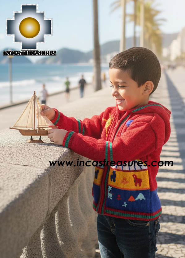 100% Alpaca Children Sweater with Hood tomatito  - Product id: children-sweater13-02 Photo02